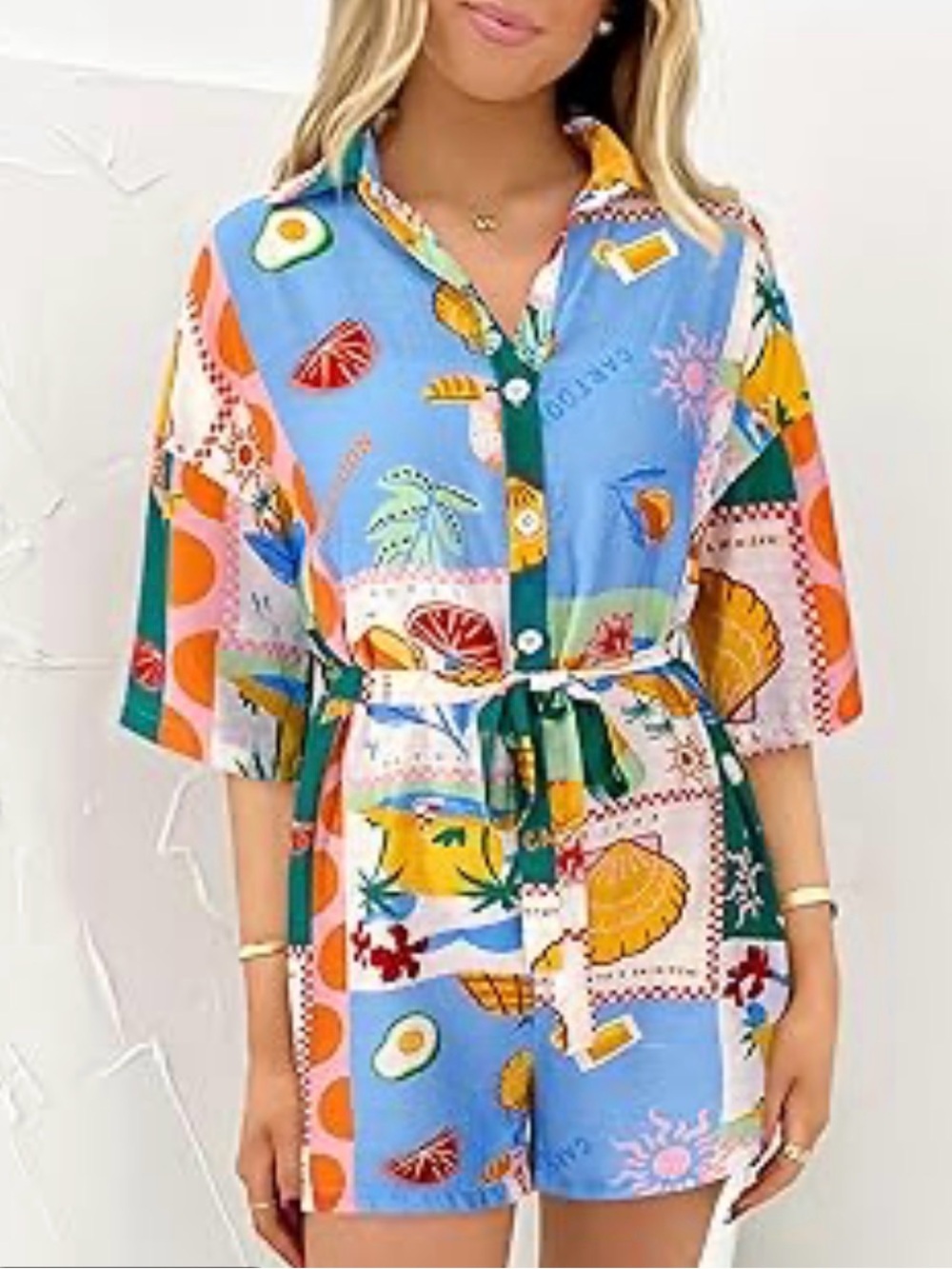 Pretty Garden Tropical Print Shorts Romper Beach Vacation Resort‎ Wear Women’s M